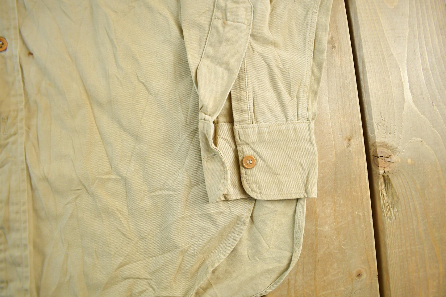 Vintage 1950s Military Khaki Button Up Shirt Men's Large from propervintagecanada