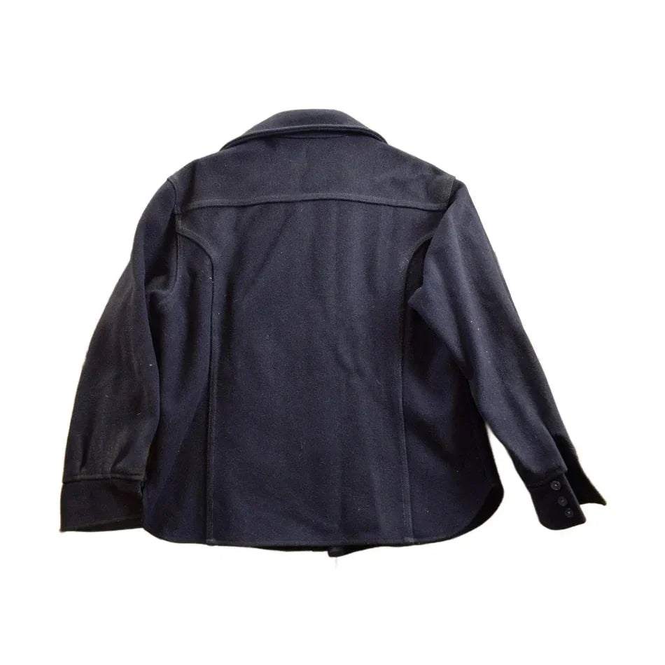 Vintage 1950s Navy Blue Wool Button Up Shirt Men's Large from propervintagecanada