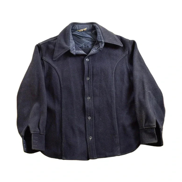 Vintage 1950s Navy Blue Wool Button Up Shirt Men's Large from propervintagecanada