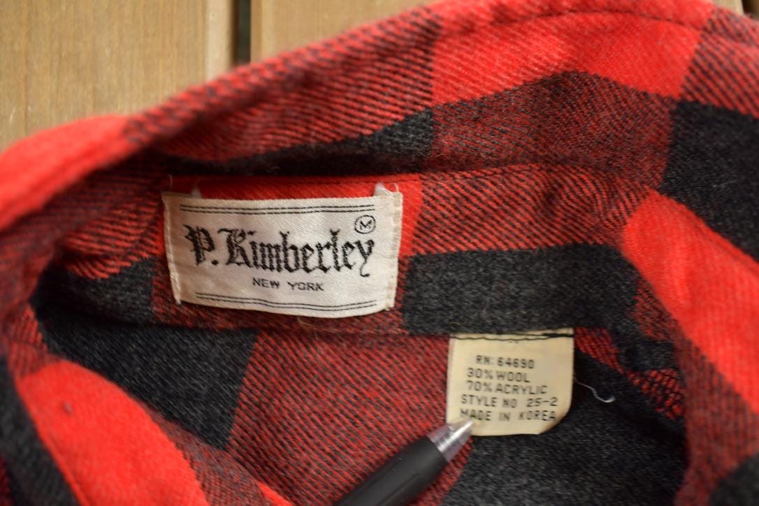 Vintage 1950s P. Kimberley Buffalo Plaid Wool Button Up Shirt Men's Medium from propervintagecanada