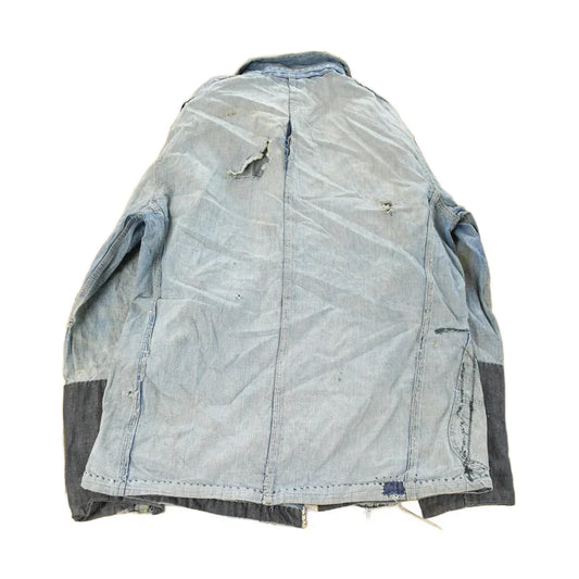 Vintage 1950s Sanforized Denim Thrashed Distressed Denim Button Up Shirt Men's Medium from propervintagecanada