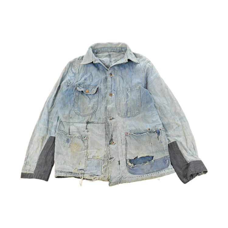 Vintage 1950s Sanforized Denim Thrashed Distressed Denim Button Up Shirt Men's Medium from propervintagecanada