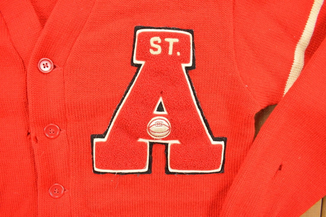Vintage 1950s St. A Basketball Letterman Knit Cardigan Sweater from propervintagecanada