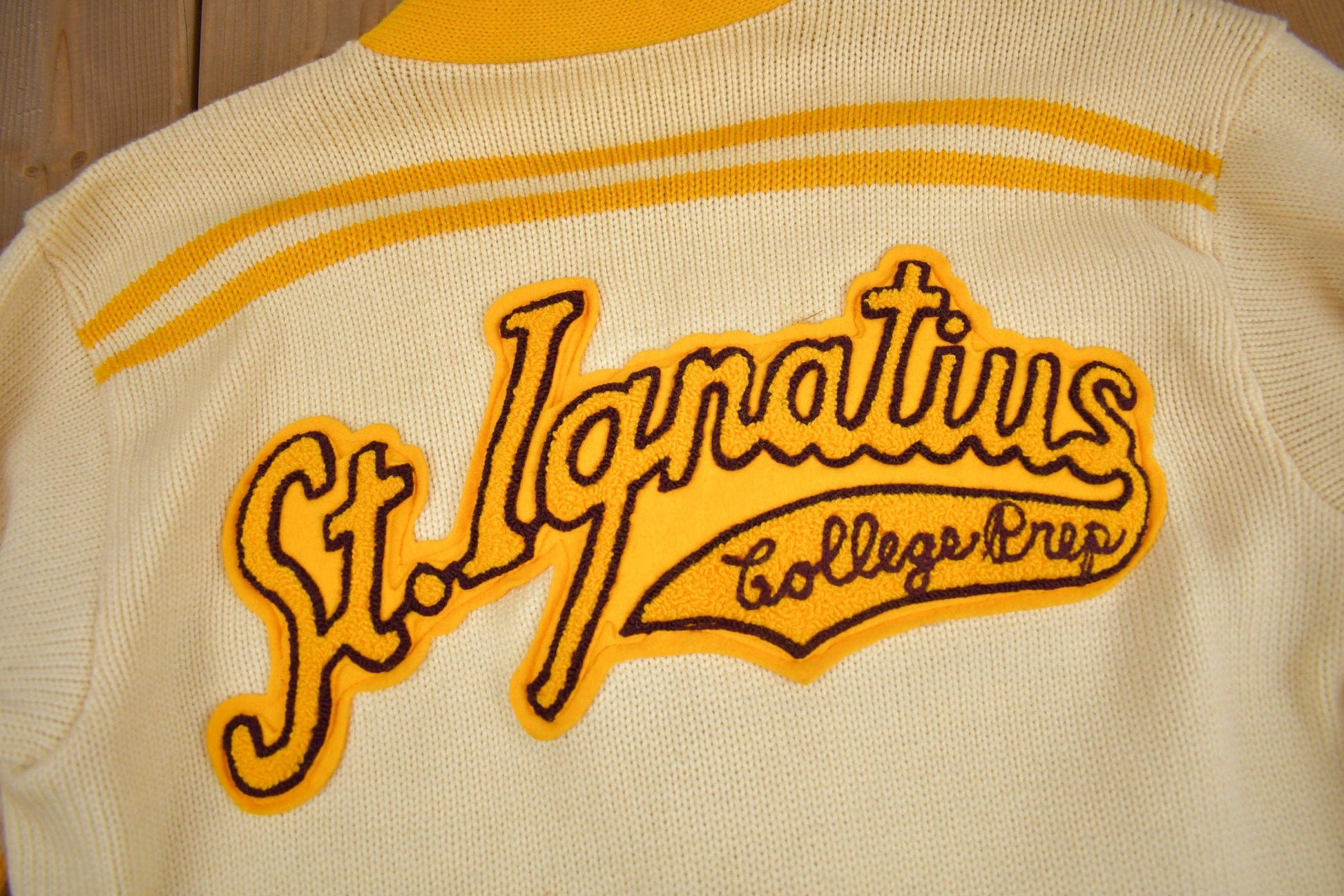 Vintage 1950s St.Ignatius Letterman Knit Cardigan Sweater Men's S from propervintagecanada