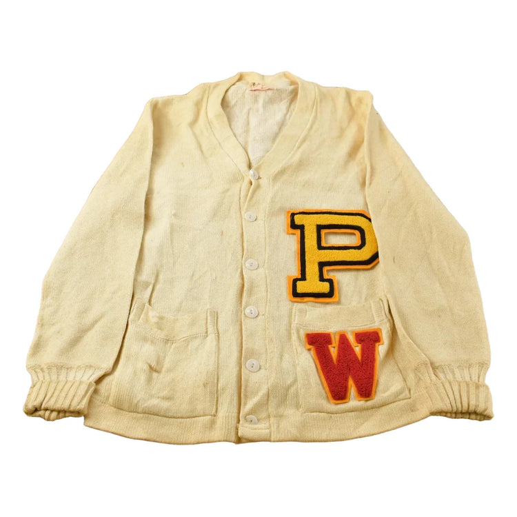 Vintage 1950s Stadium Shaker Sweater Collegiate Wool Knit Cardigan Sweater Men's S from propervintagecanada