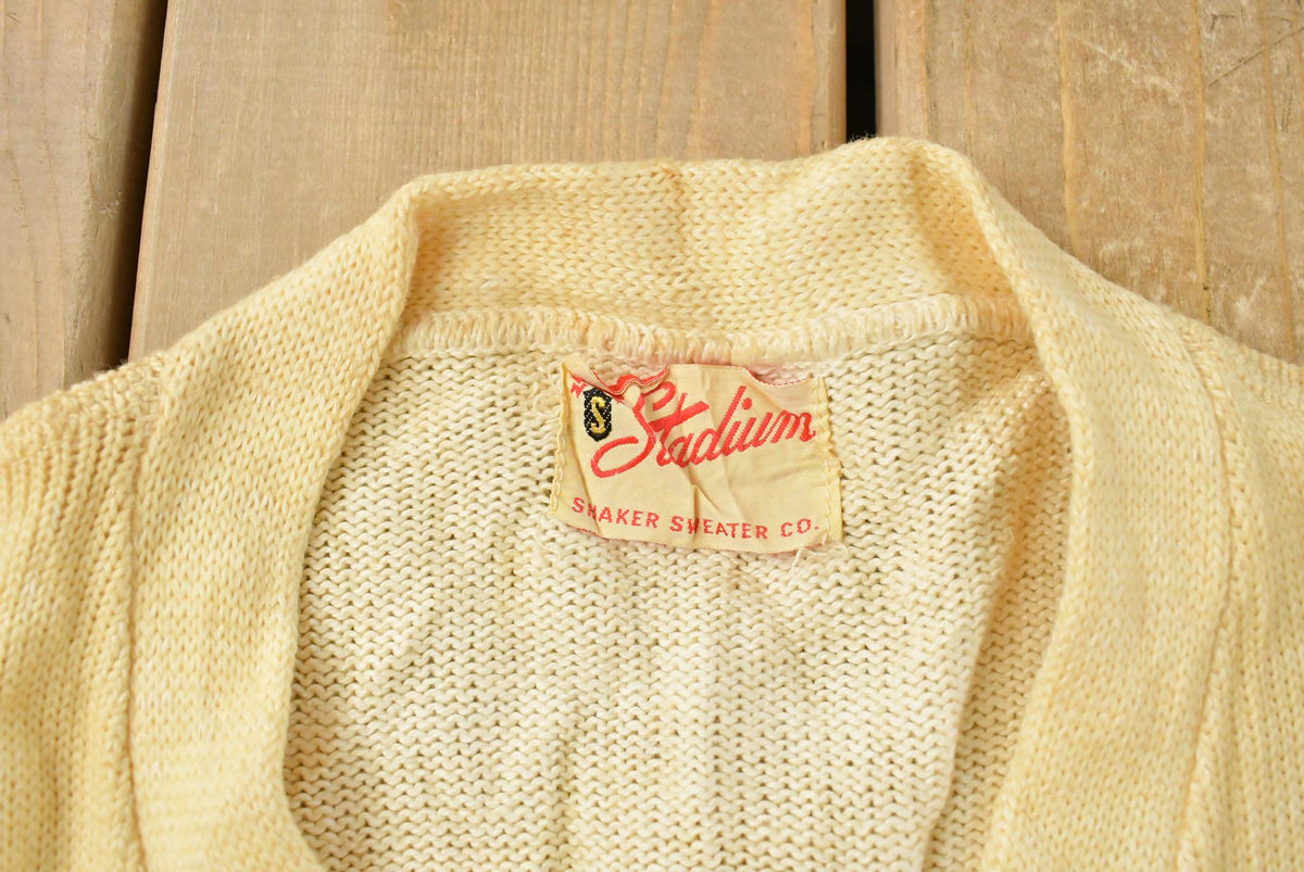 Vintage 1950s Stadium Shaker Sweater Collegiate Wool Knit Cardigan Sweater Men's S from propervintagecanada