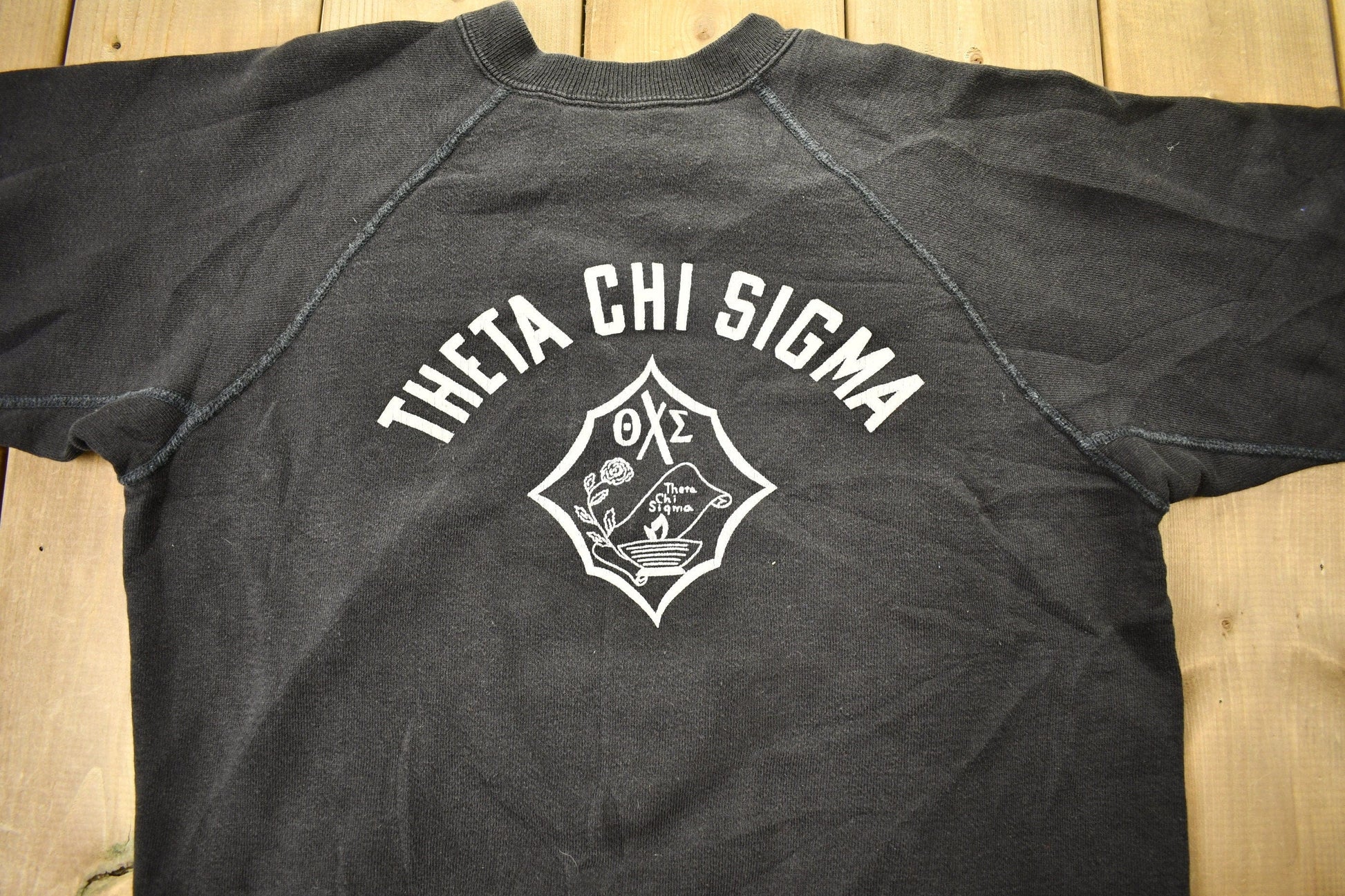 Vintage 1950s Theta Chi Sigma Champion Raglan Crewneck Sweatshirt from propervintagecanada
