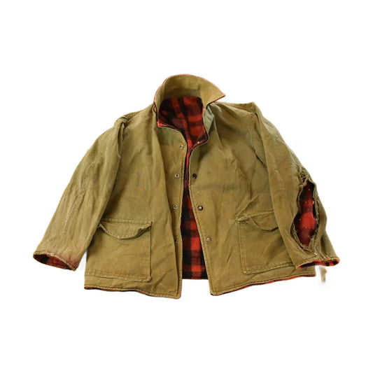 Vintage 1950s Thrashed Reversible Wool Flannel Hunting Jacket Men's L from propervintagecanada