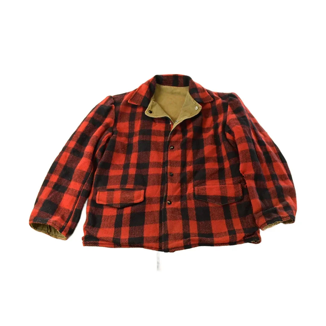 Vintage 1950s Thrashed Reversible Wool Flannel Hunting Jacket Men's L from propervintagecanada