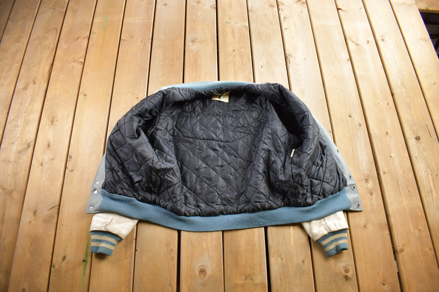 Vintage 1950s Thronridge Highschool Leather & Wool Embroidered Varsity Jacket Made In USA from propervintagecanada