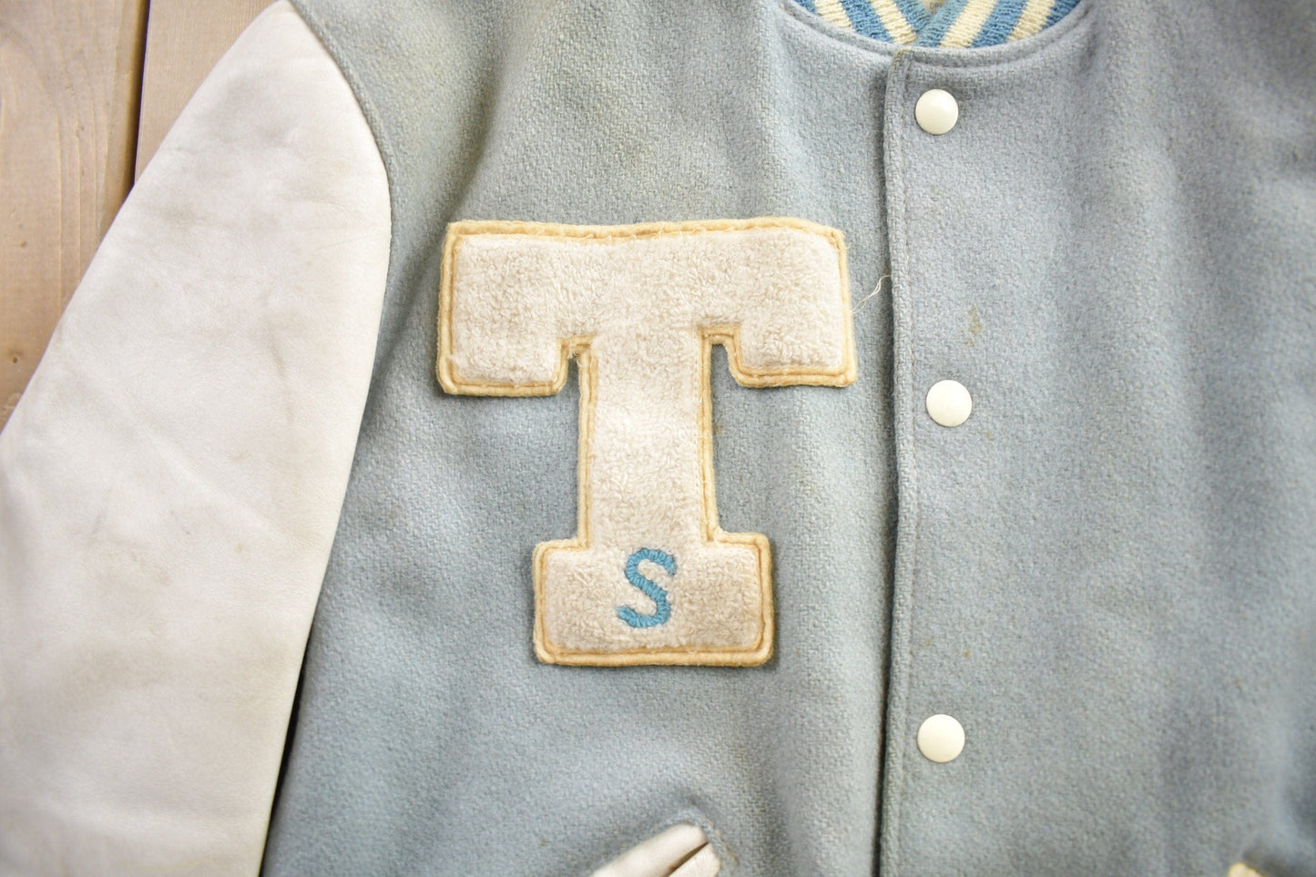 Vintage 1950s Thronridge Highschool Leather & Wool Embroidered Varsity Jacket Made In USA from propervintagecanada