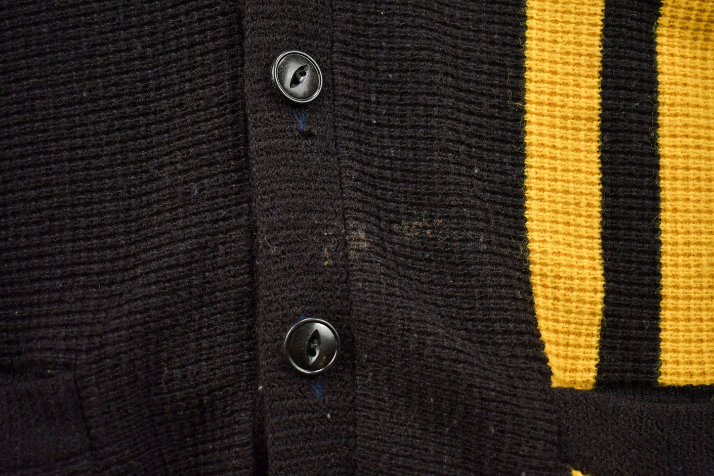 Vintage 1950s Vertical Yellow Racing Stripe Knitted Cardigan Sweater Men's S from propervintagecanada
