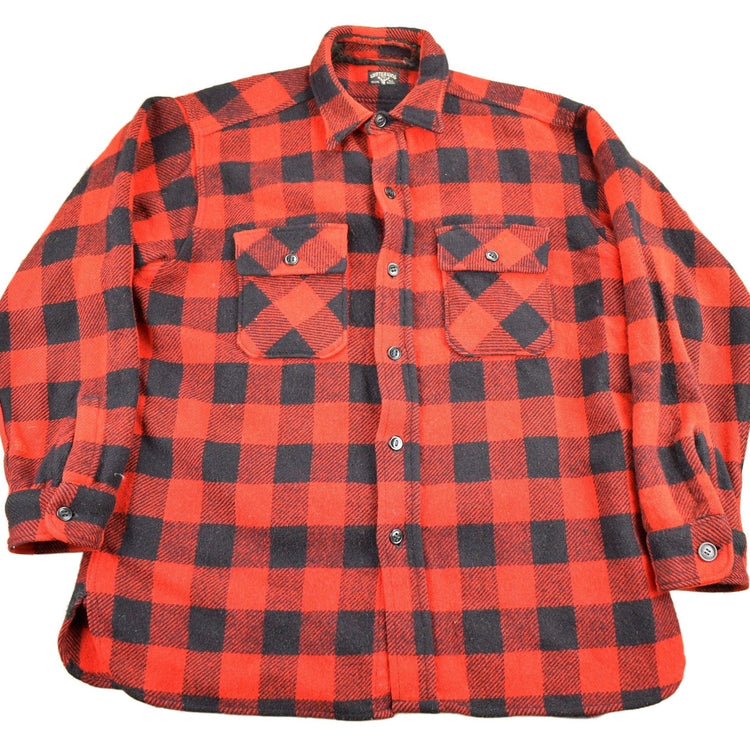 Vintage 1950s Winter King Buffalo Plaid Wool Button Up Shirt Men's Large from propervintagecanada