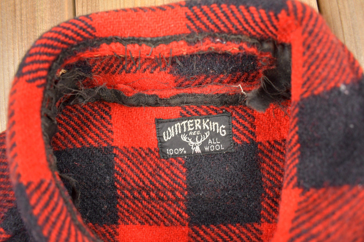 Vintage 1950s Winter King Buffalo Plaid Wool Button Up Shirt Men's Large from propervintagecanada