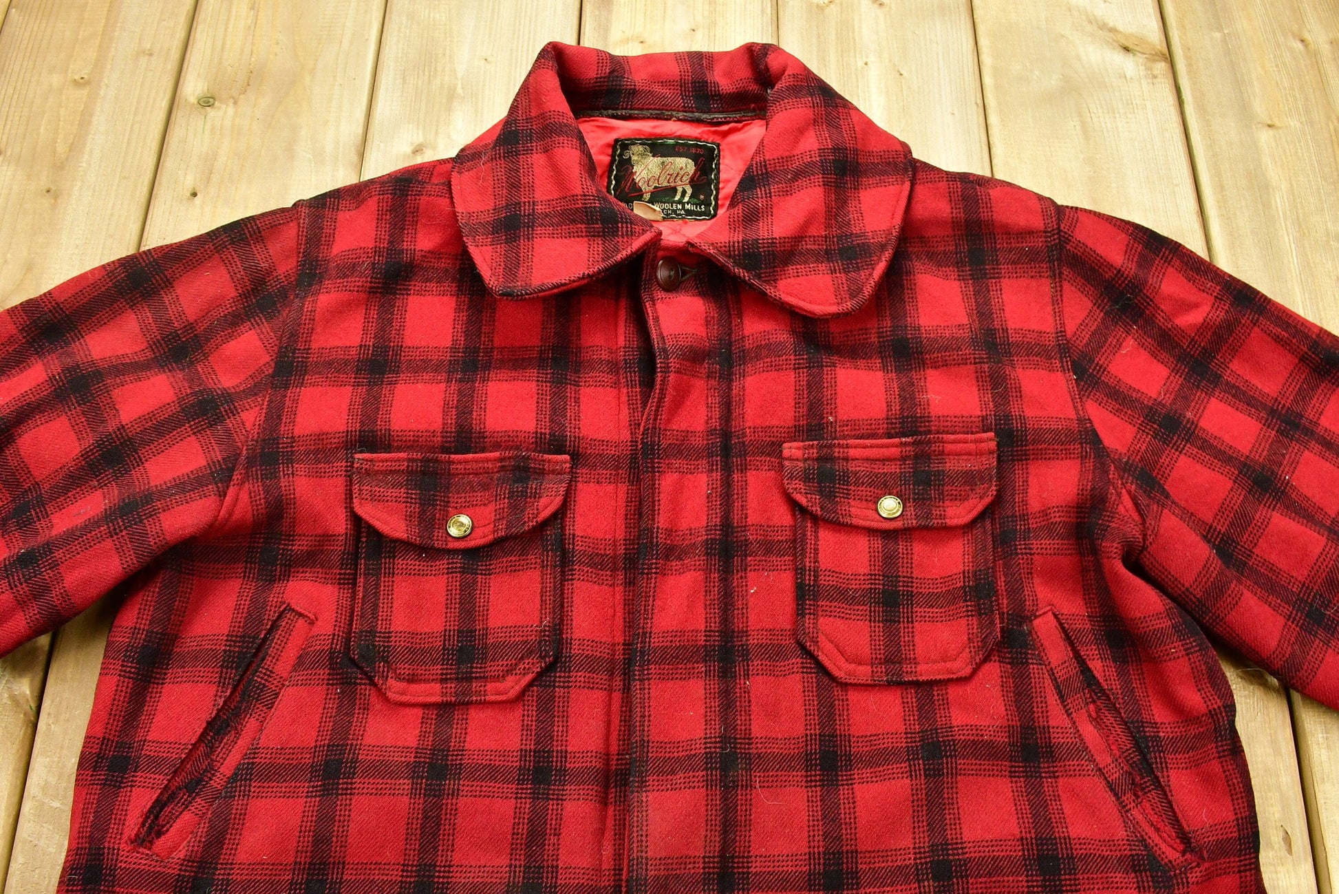 Vintage 1950s Woolrich Buffalo Plaid Wool Hunting Jacket from propervintagecanada