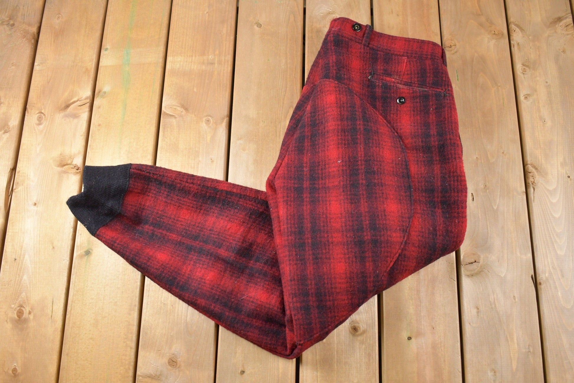 Vintage 1950s Woolrich Red Buffalo Plaid Heavy Pants Men's 34 x 30 from propervintagecanada