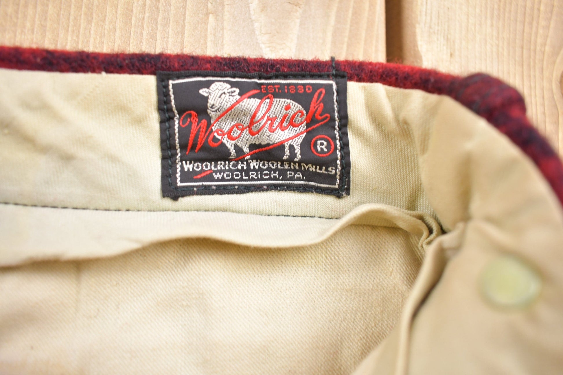 Vintage 1950s Woolrich Red Buffalo Plaid Heavy Pants Men's 34 x 30 from propervintagecanada
