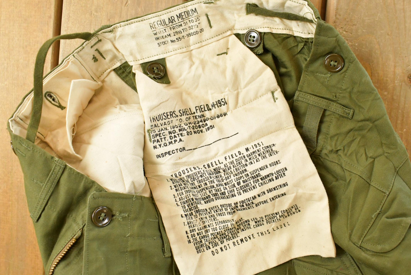Vintage 1951 M-1951 Army Field Trousers, Olive Drab Cargo Pants (35x28) Streetwear from propervintagecanada