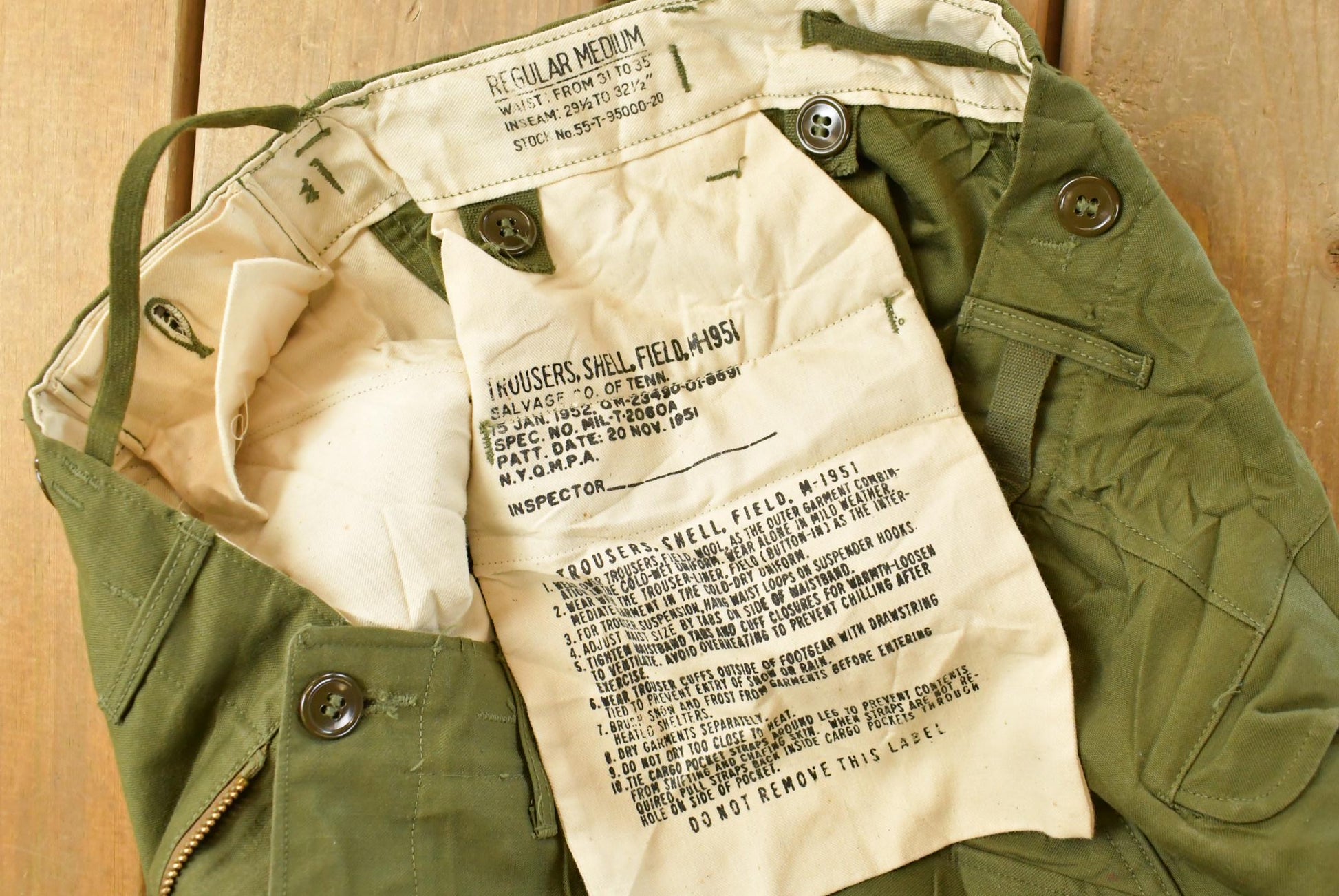 Vintage 1951 M-1951 Army Field Trousers, Olive Drab Cargo Pants (35x28) Streetwear from propervintagecanada