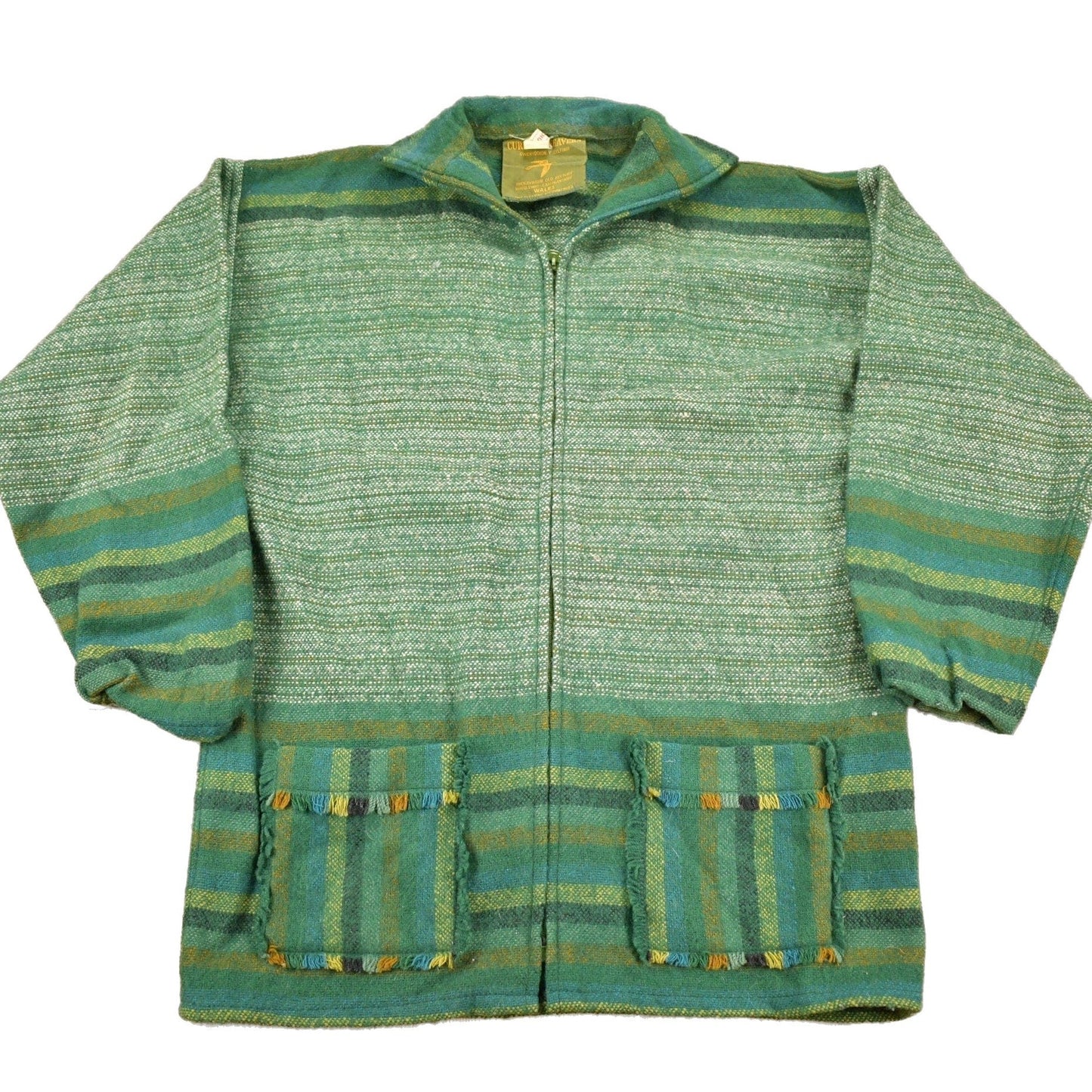 Vintage 1960s 100% Wool Green Knit Zip Up Sweater Men's Medium from propervintagecanada