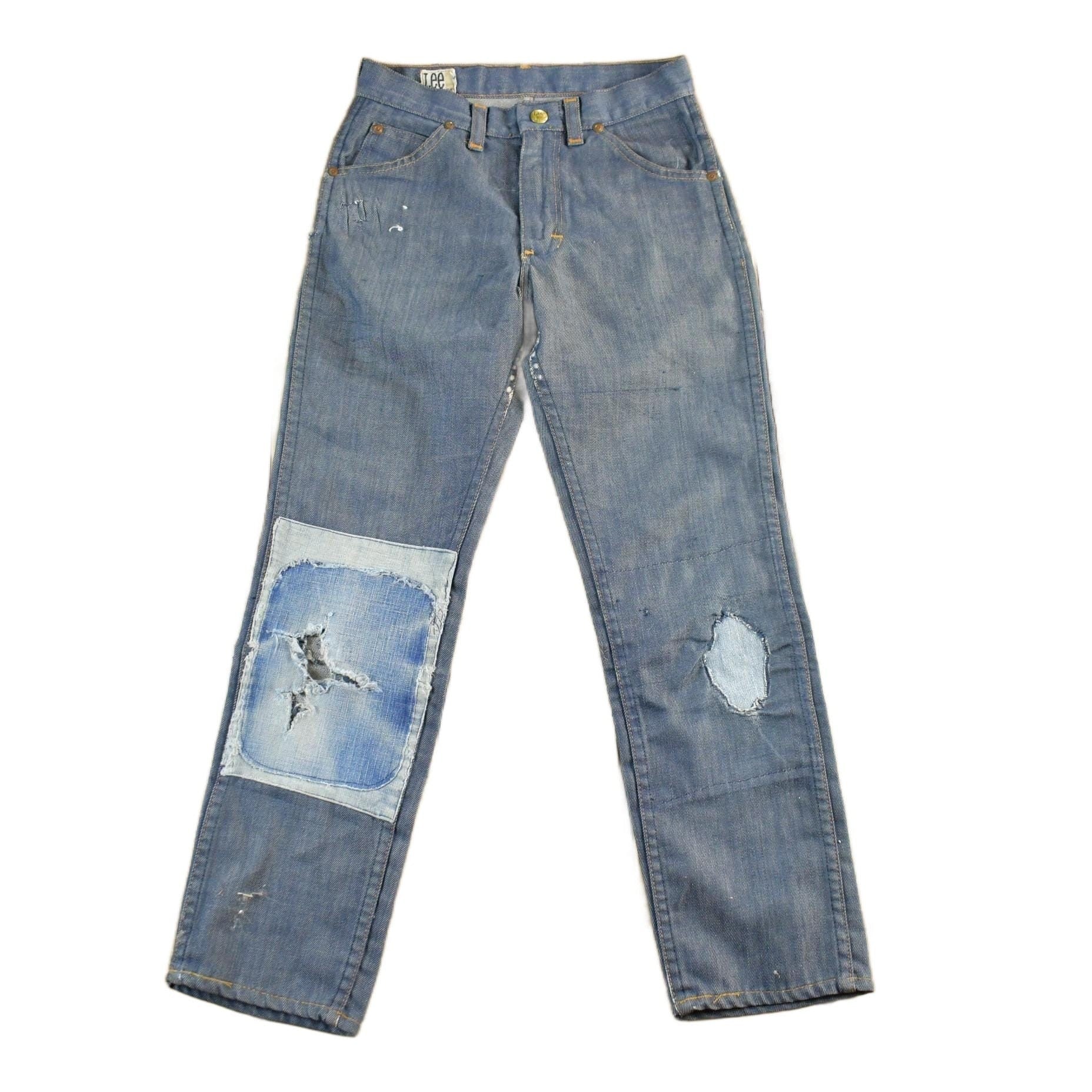 Vintage 1960s 1970s Lee Distressed Denim Jeans Youth 24 x 23.5 from propervintagecanada