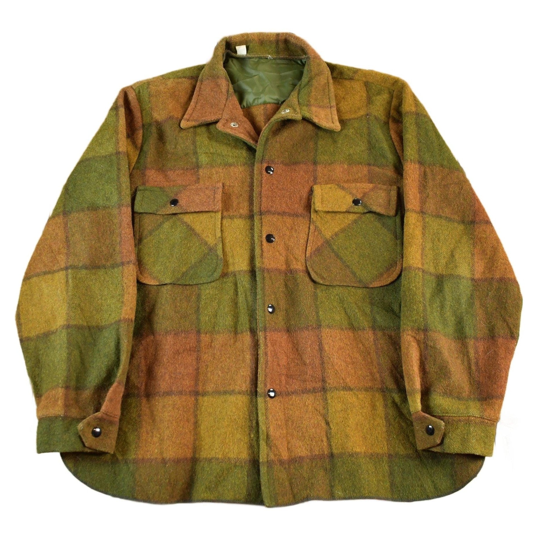 Vintage 1960s 1970s Wool Flannel Button Up Shirt Jacket Men's XL from propervintagecanada