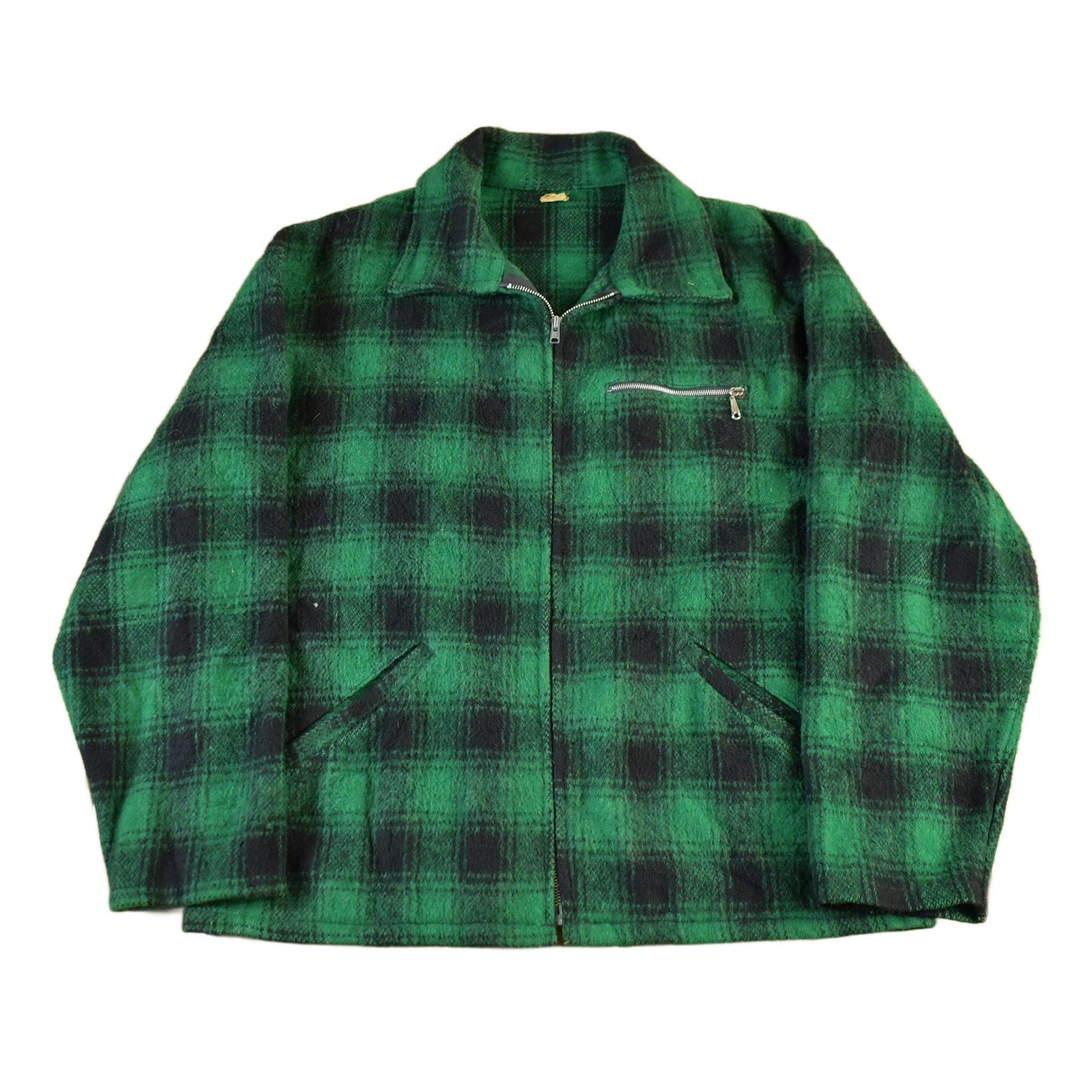 Vintage 1960s 1970s Wool Flannel Zip Up Shirt Jacket Men's XL from propervintagecanada