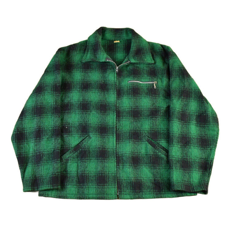 Vintage 1960s 1970s Wool Flannel Zip Up Shirt Jacket Men's XL from propervintagecanada
