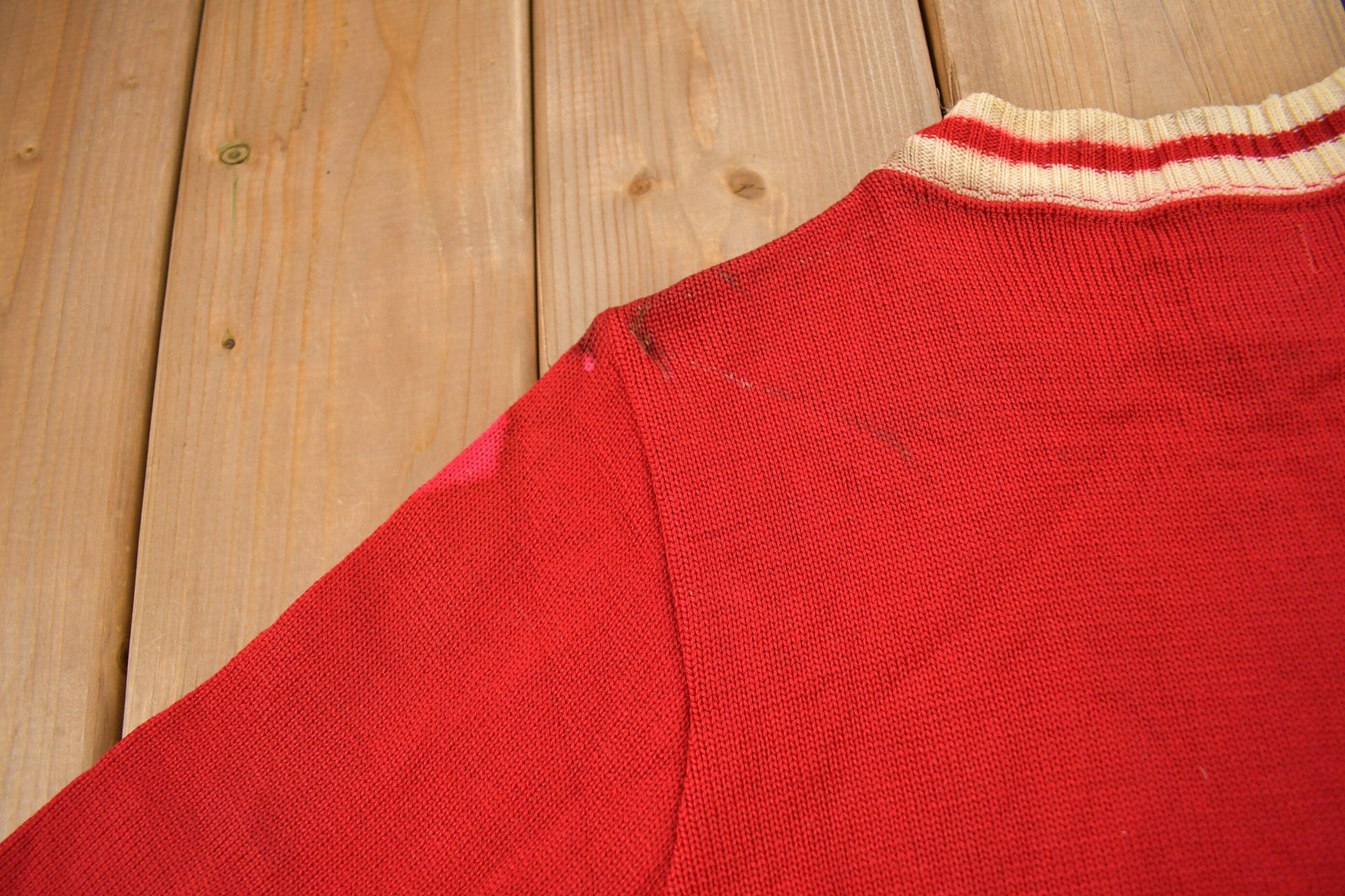 Vintage 1960s Barry Collegiate Knitted Crewneck Sweater Men's Small from propervintagecanada
