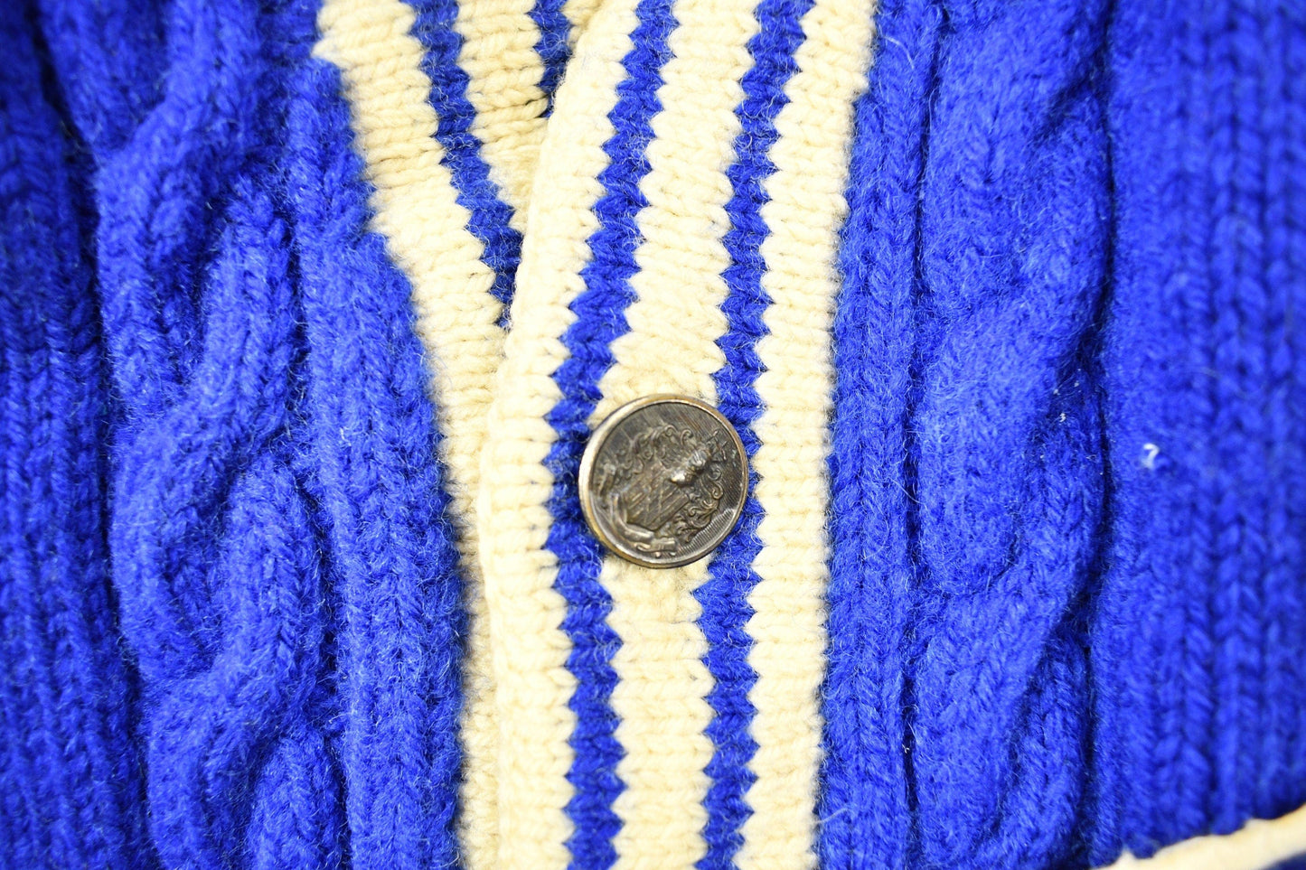Vintage 1960s Cable Knit Collegiate Cardigan Sweater Men's Medium from propervintagecanada