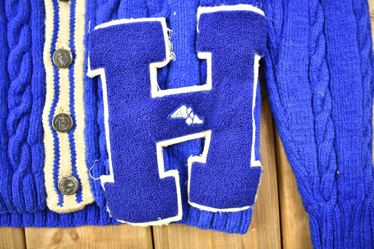 Vintage 1960s Cable Knit Collegiate Cardigan Sweater Men's Medium from propervintagecanada