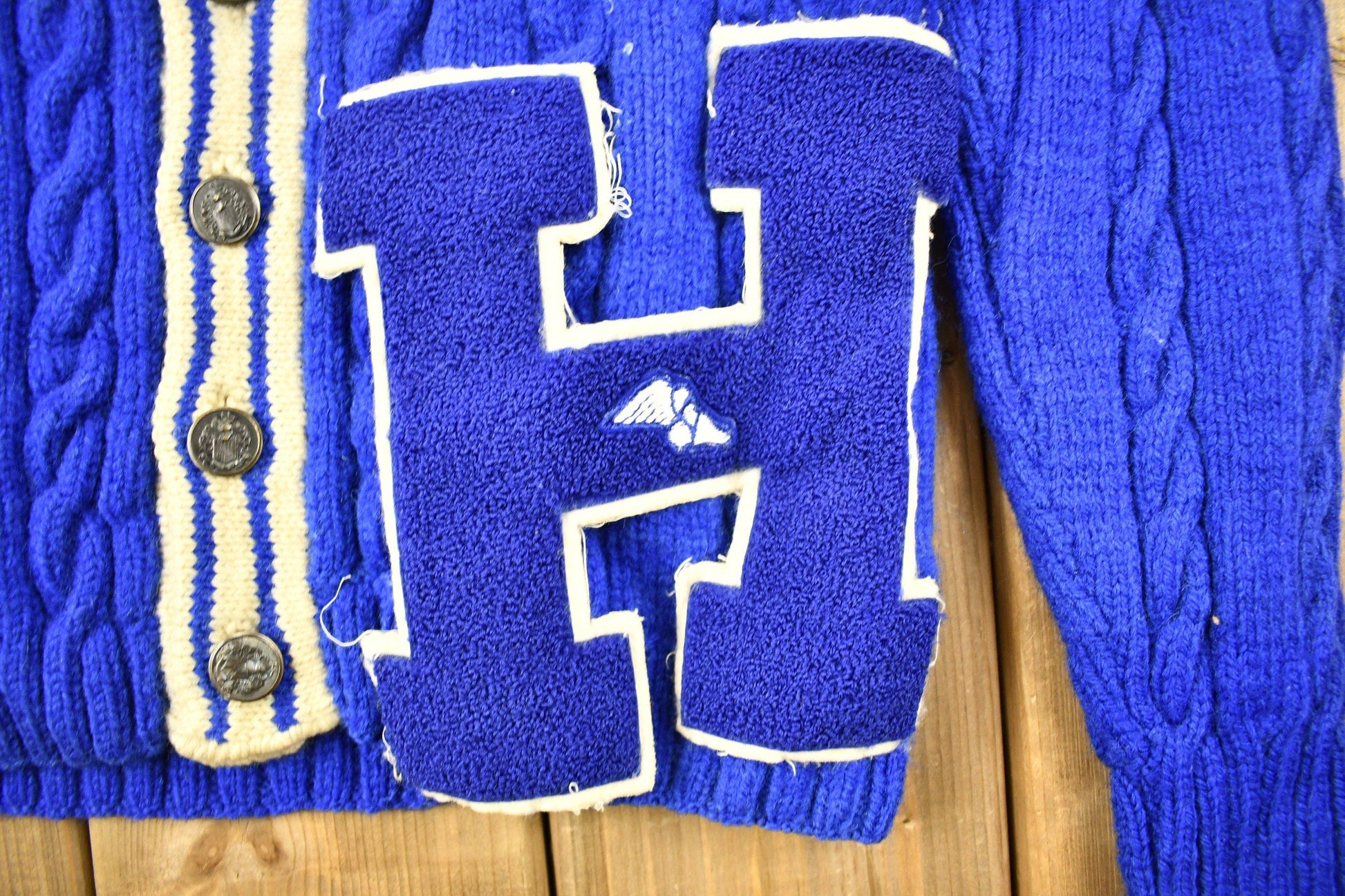 Vintage 1960s Cable Knit Collegiate Cardigan Sweater Men's Medium from propervintagecanada