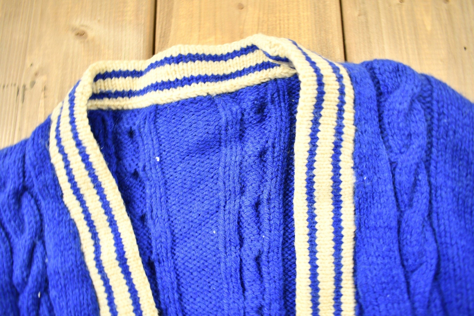 Vintage 1960s Cable Knit Collegiate Cardigan Sweater Men's Medium from propervintagecanada
