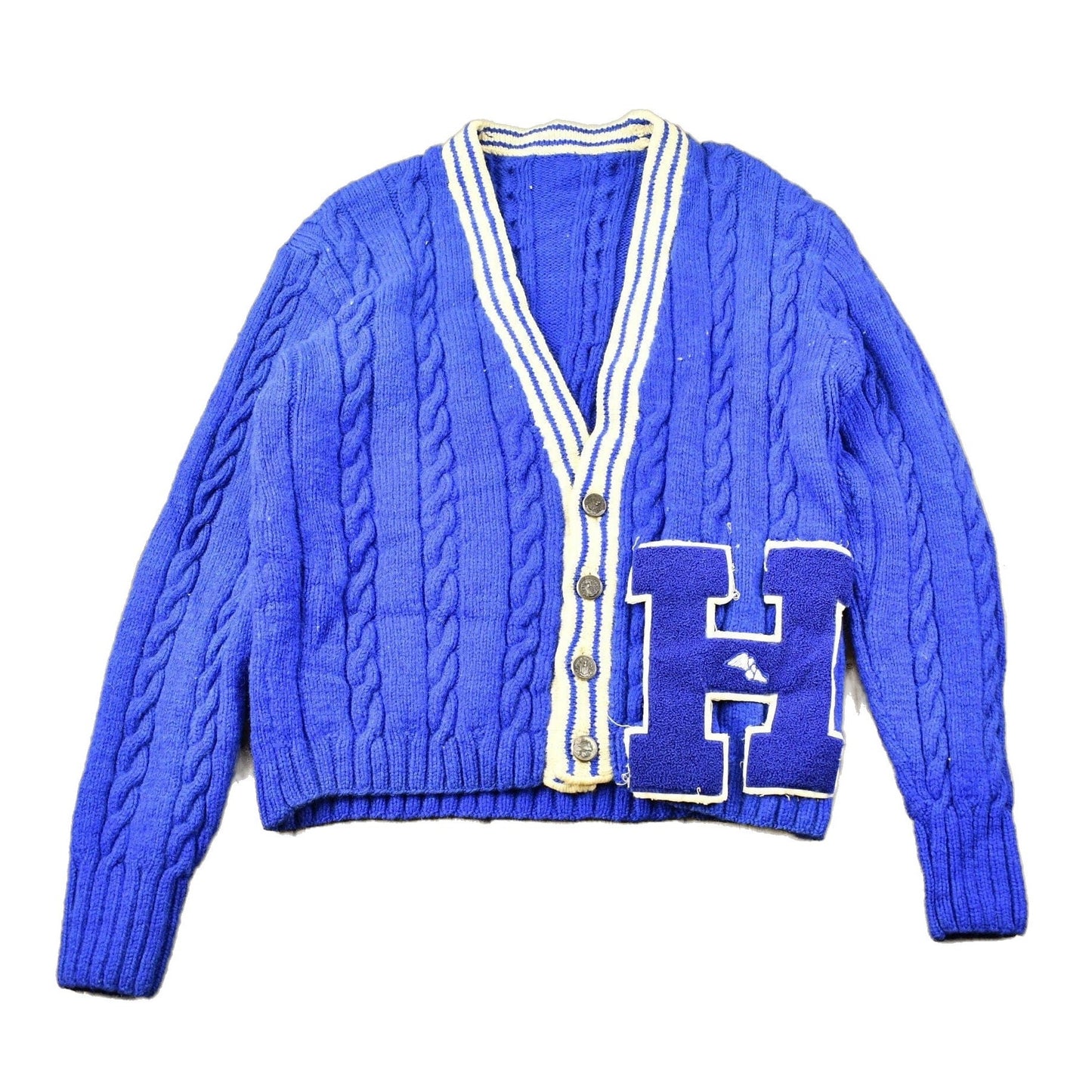 Vintage 1960s Cable Knit Collegiate Cardigan Sweater Men's Medium from propervintagecanada