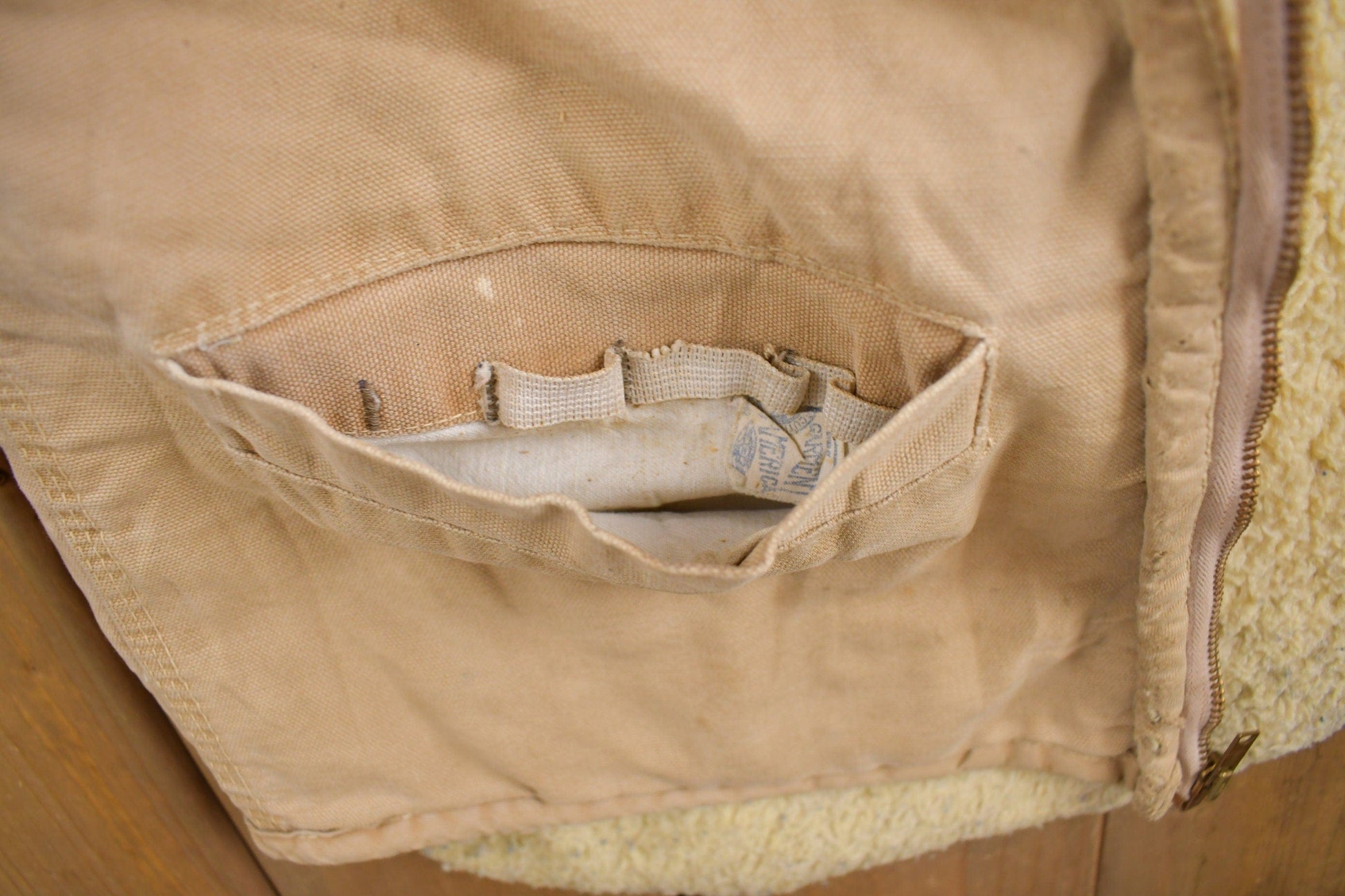 Vintage 1960s Carhartt Sherpa Lined Beige Work Vest from propervintagecanada