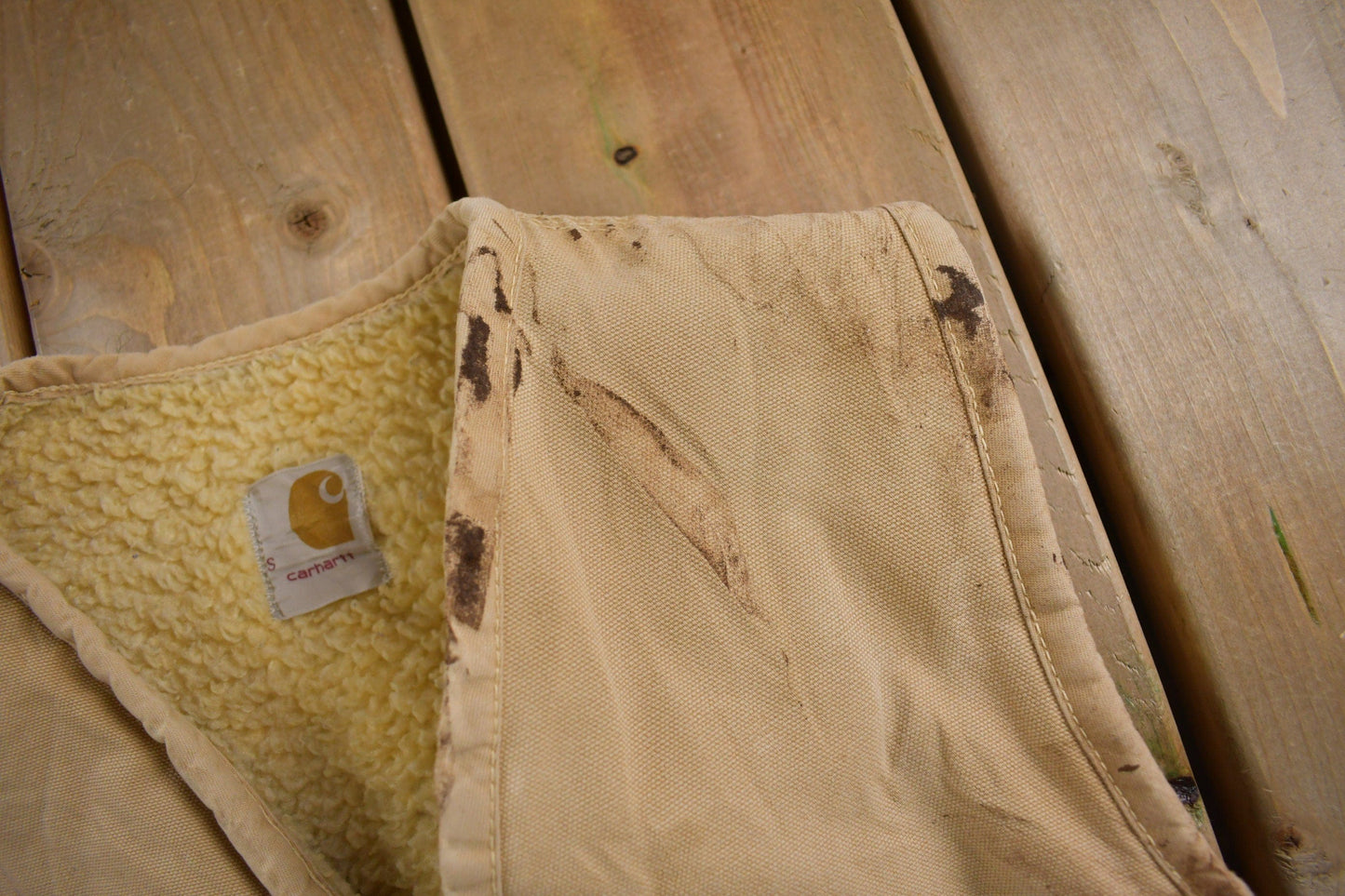 Vintage 1960s Carhartt Sherpa Lined Beige Work Vest from propervintagecanada