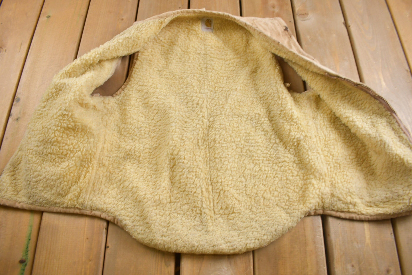 Vintage 1960s Carhartt Sherpa Lined Beige Work Vest from propervintagecanada