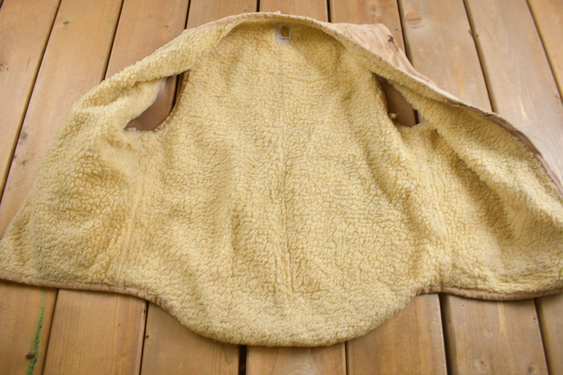 Vintage 1960s Carhartt Sherpa Lined Beige Work Vest from propervintagecanada
