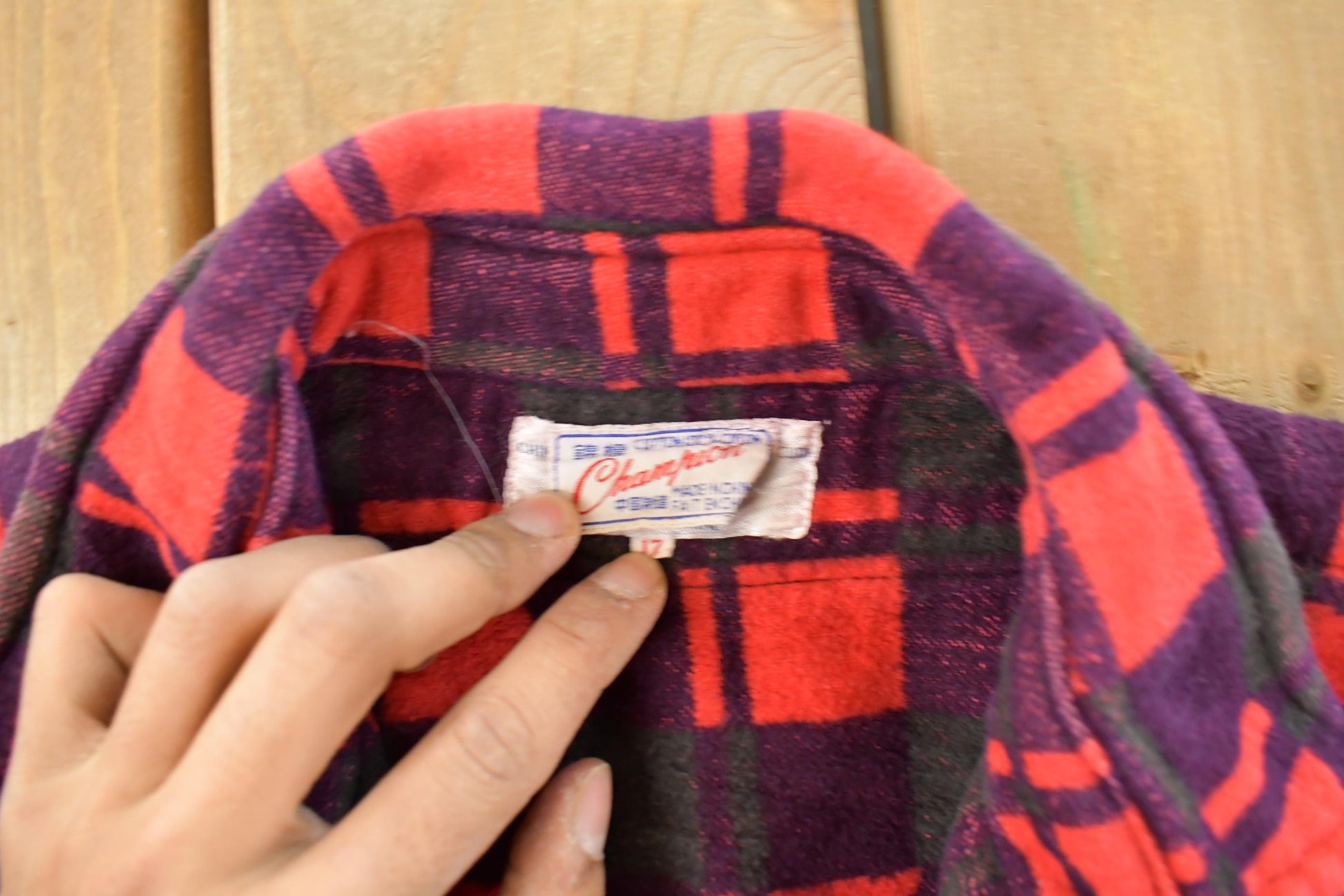 Vintage 1960s Champion Button Up Plaid Flannel Trucker Shirt Men's Large from propervintagecanada