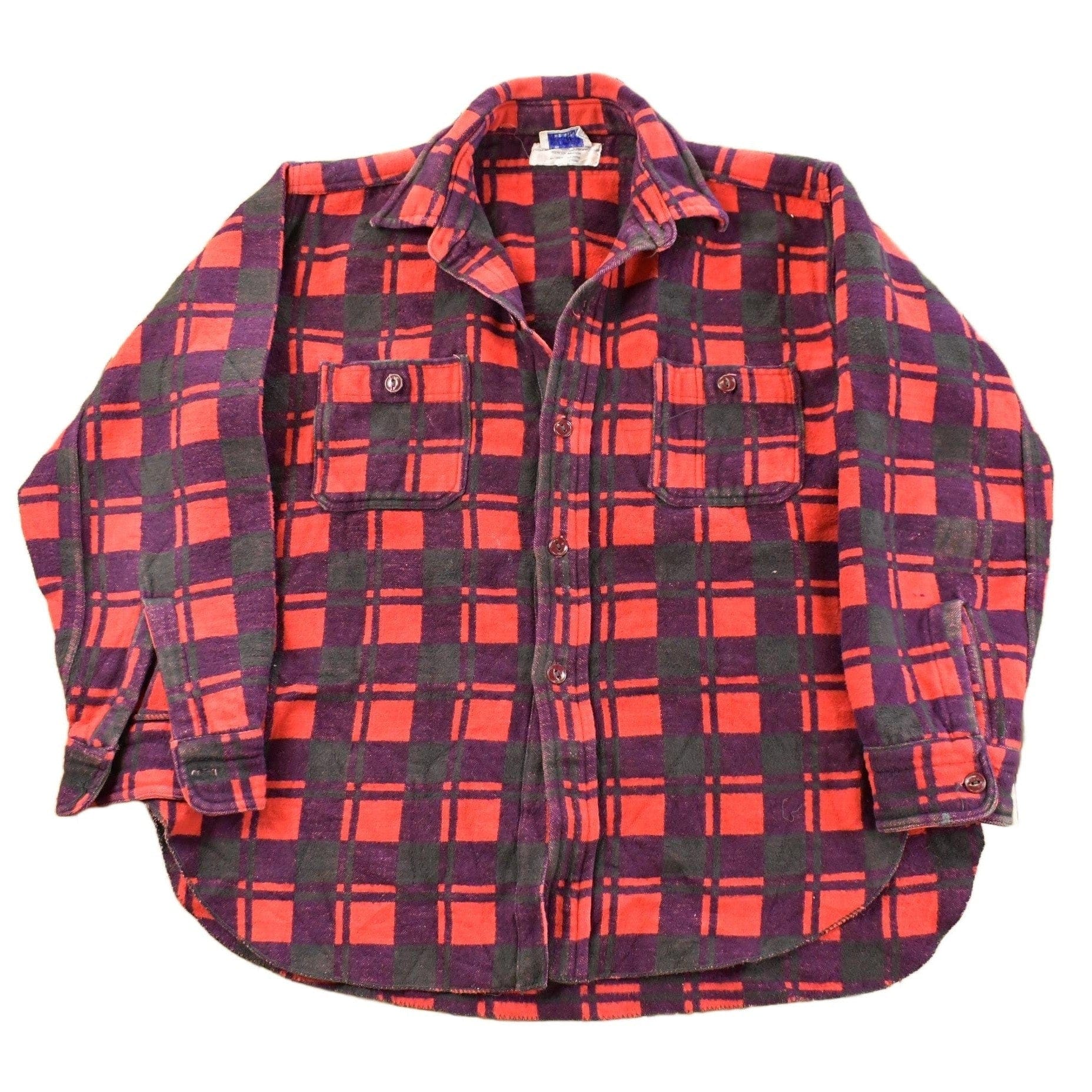 Vintage 1960s Champion Button Up Plaid Flannel Trucker Shirt Men's Large from propervintagecanada