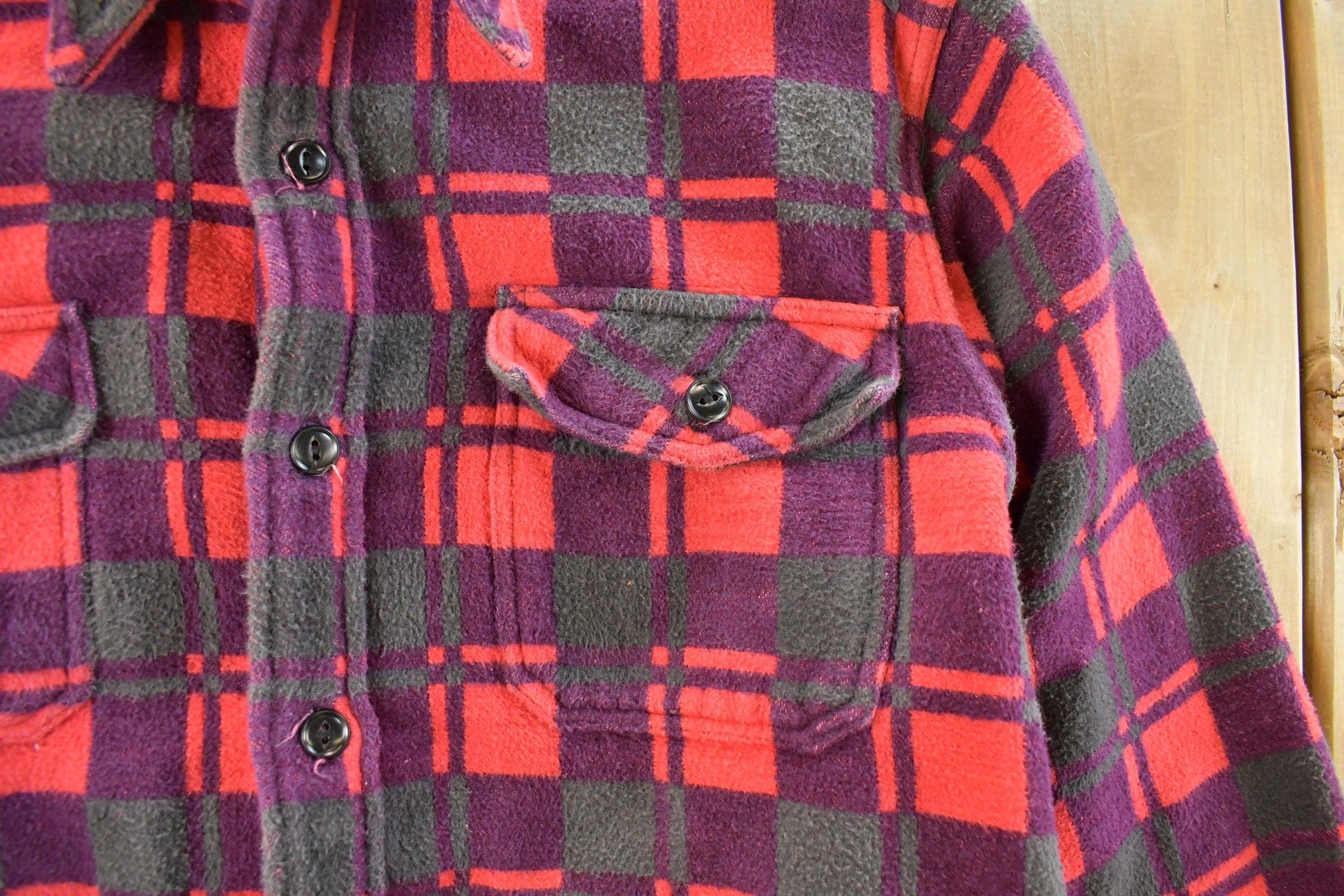 Vintage 1960s Champion Button Up Plaid Flannel Trucker Shirt Men's Small from propervintagecanada