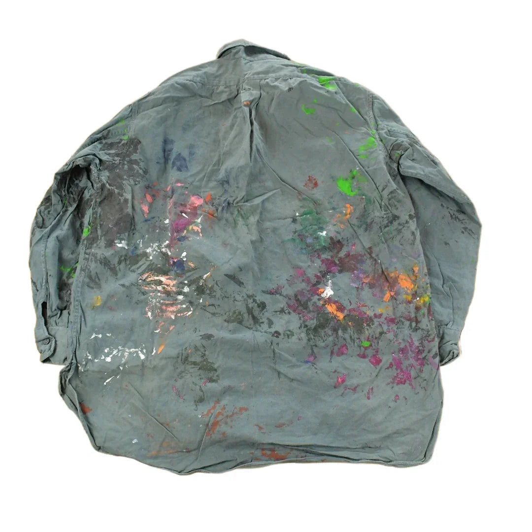 Vintage 1960s Champion Paint Splatter Button Up Shirt Men's Large from propervintagecanada