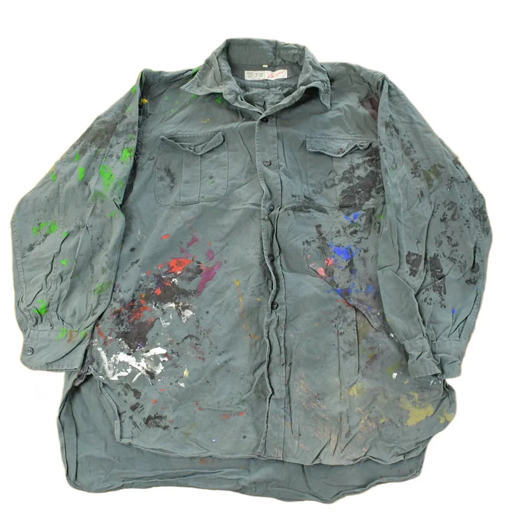 Vintage 1960s Champion Paint Splatter Button Up Shirt Men's Large from propervintagecanada