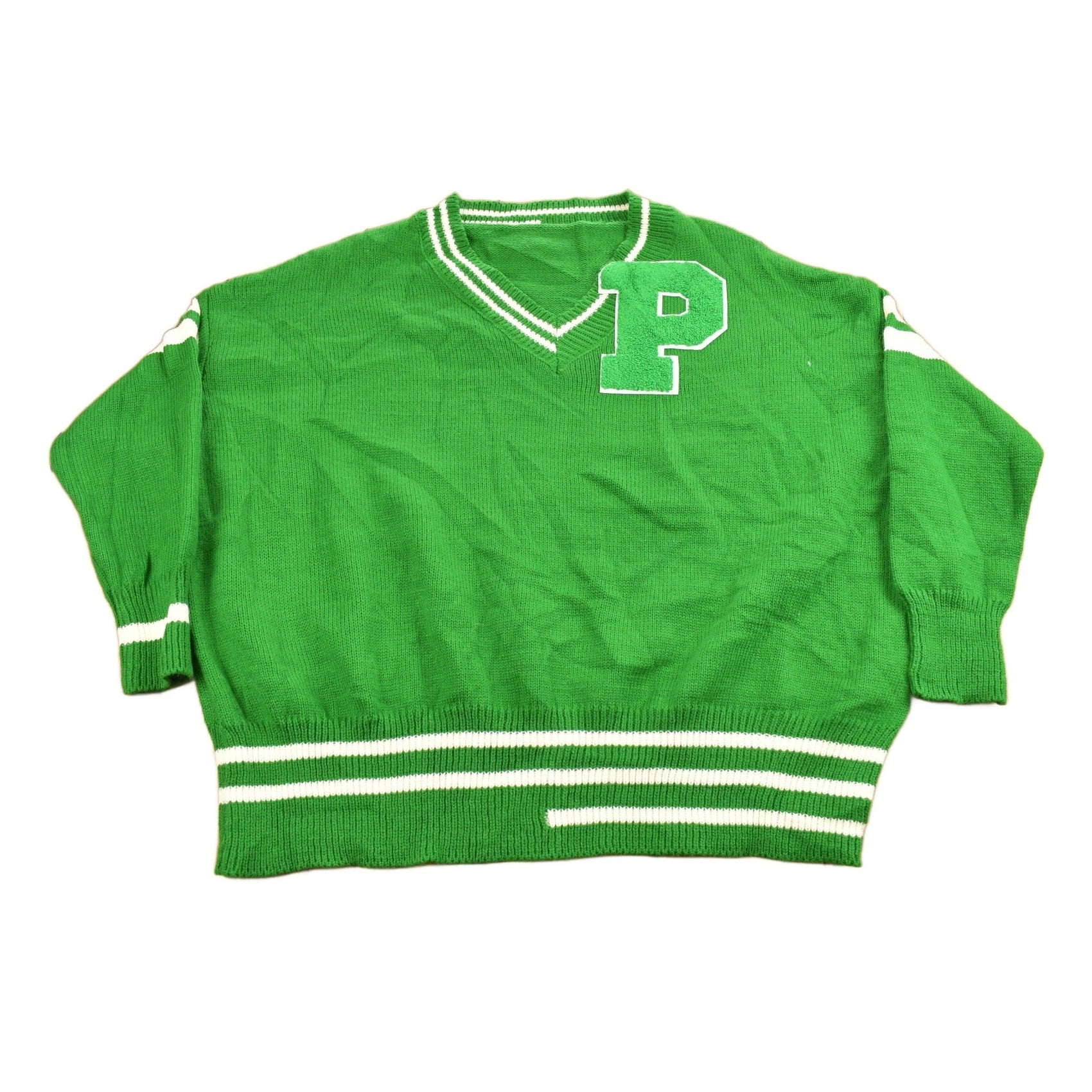 Vintage 1960s Collegiate Knitted V-Neck Sweater Men's XL