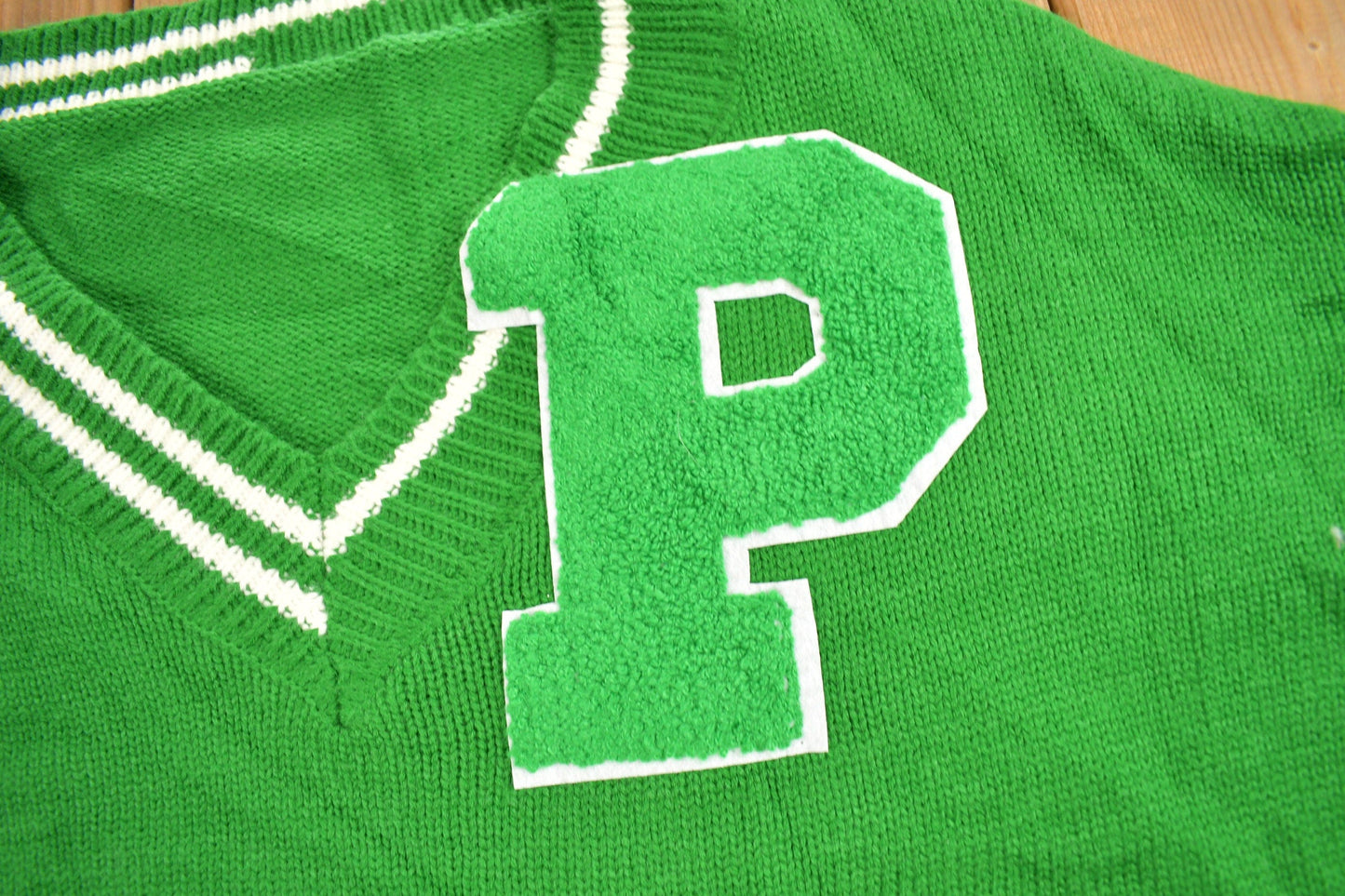 Vintage 1960s Collegiate Knitted V-Neck Sweater Men's XL from propervintagecanada