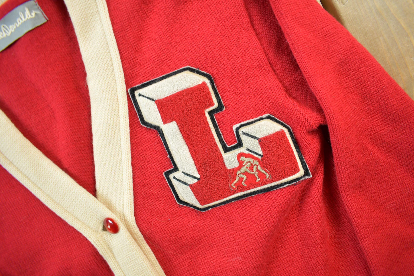 Vintage 1960s Collegiate Wrestling Cardigan Knit Sweater Men's S from propervintagecanada