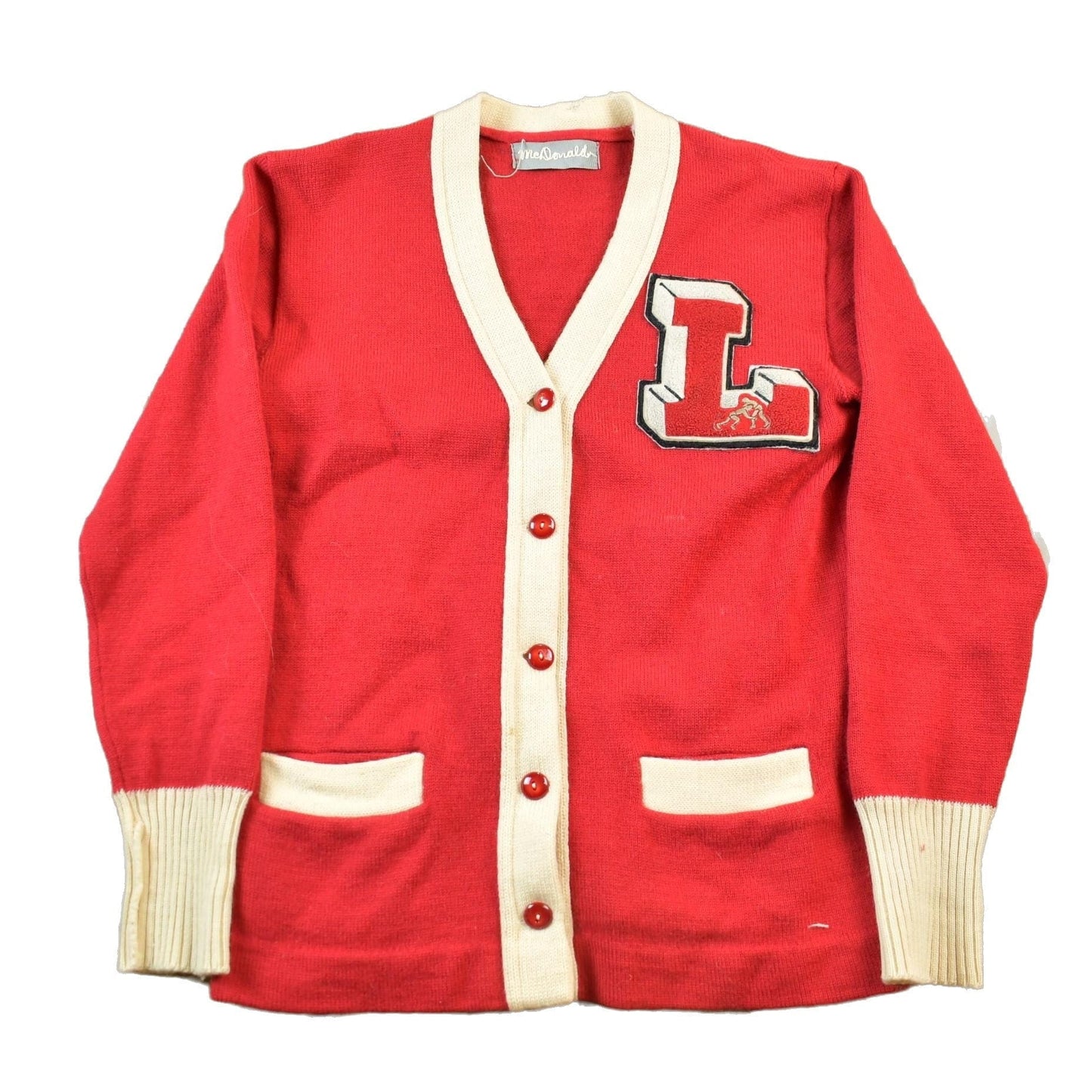 Vintage 1960s Collegiate Wrestling Cardigan Knit Sweater Men's S from propervintagecanada