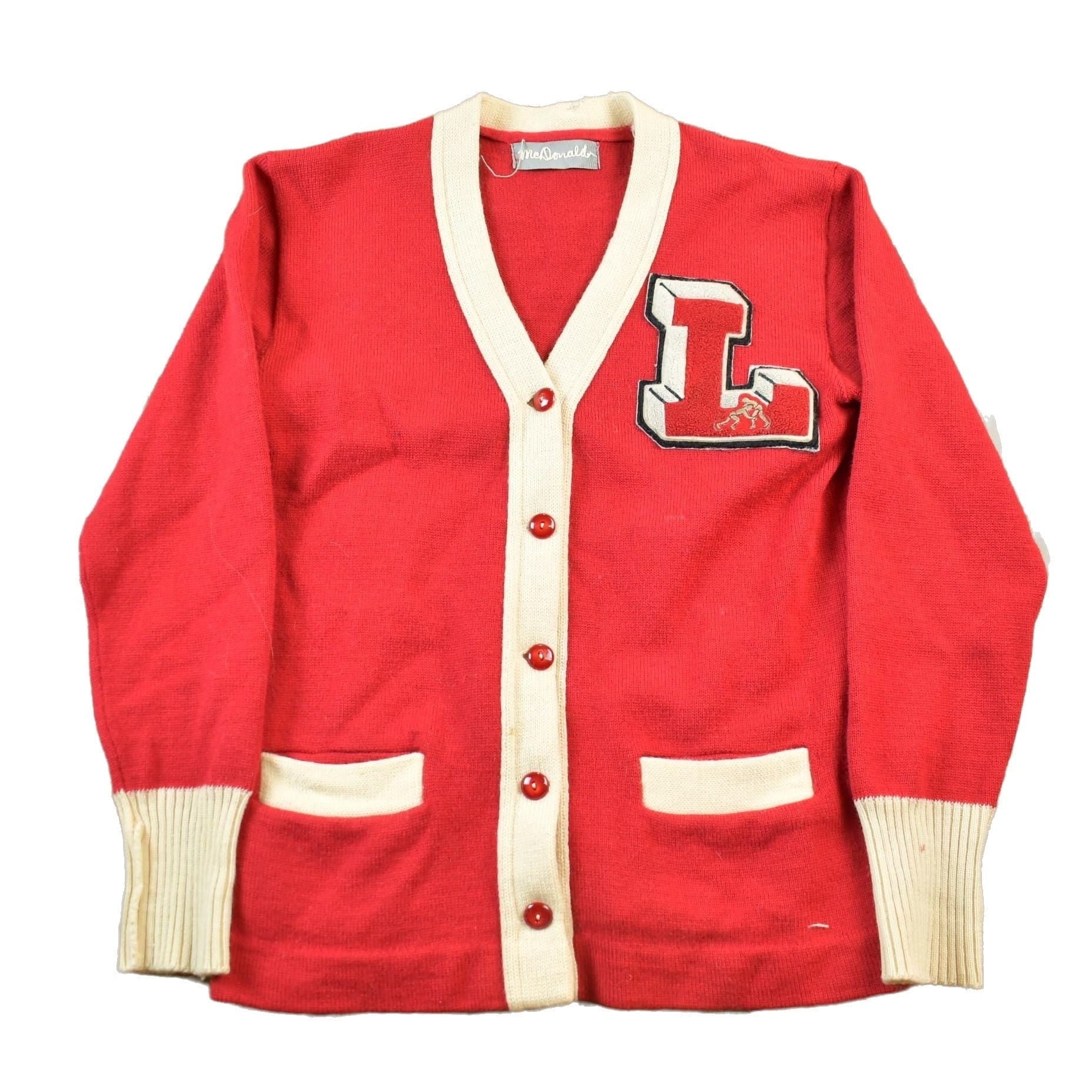 Vintage 1960s Collegiate Wrestling Cardigan Knit Sweater Men's S from propervintagecanada