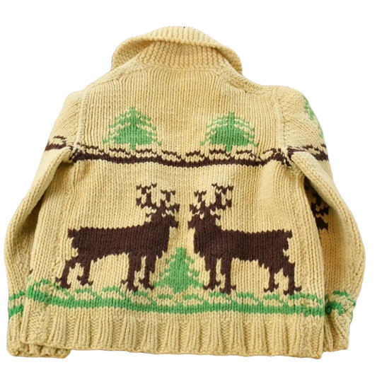 Vintage 1960s Cowichan Hand Knit Shawl Collar Full Zip Sweater Youth L from propervintagecanada
