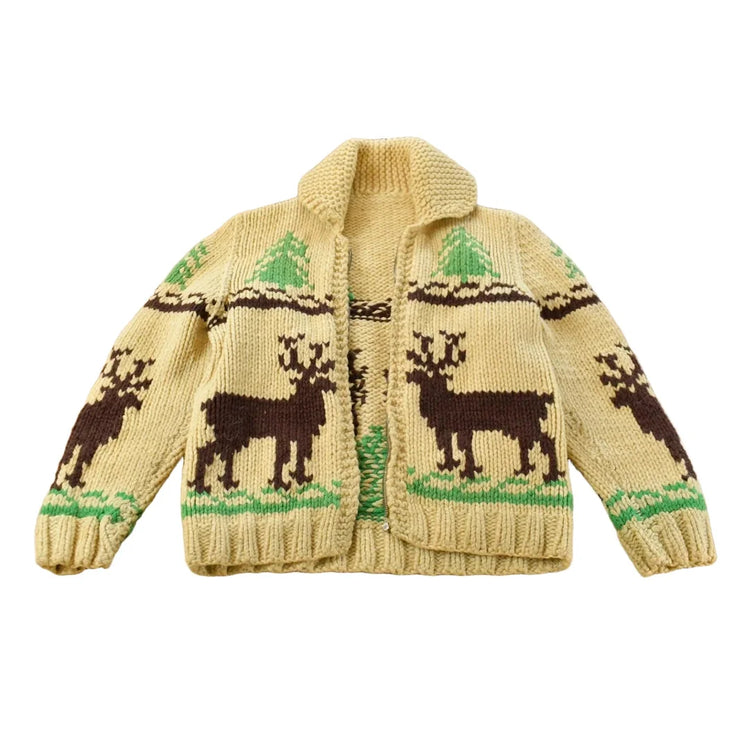 Vintage 1960s Cowichan Hand Knit Shawl Collar Full Zip Sweater Youth L from propervintagecanada
